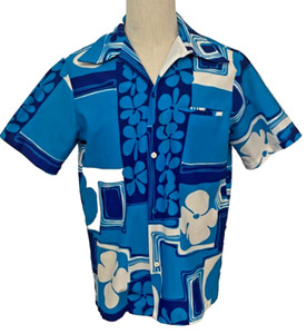 Chemise Hawaïenne Homme Reyn Spooner (Alfred Shaheen) Taille XL, Bleu, Manches Courtes