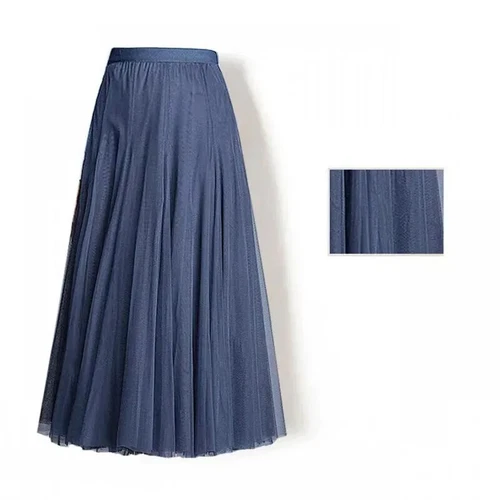 Damen Plissee Midi Rock Elastisch Hohe Taille Damen Netz Rock A-Linie Röcke - Bild 47 von 53