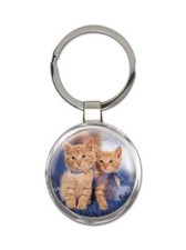 Cat : Gift Round Keychain Cute Animal Kitten Funny Friend Feline Pets Lover