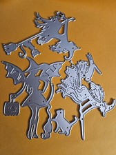 3 Assorted Witch Metal Cutting Die Halloween Cards Scrapbook Birthday Ghost Bats