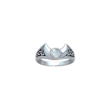 Crescent Moon Triquetra Ring Rainbow Moonstone 925 Sterling Silver Lunar Jewelry
