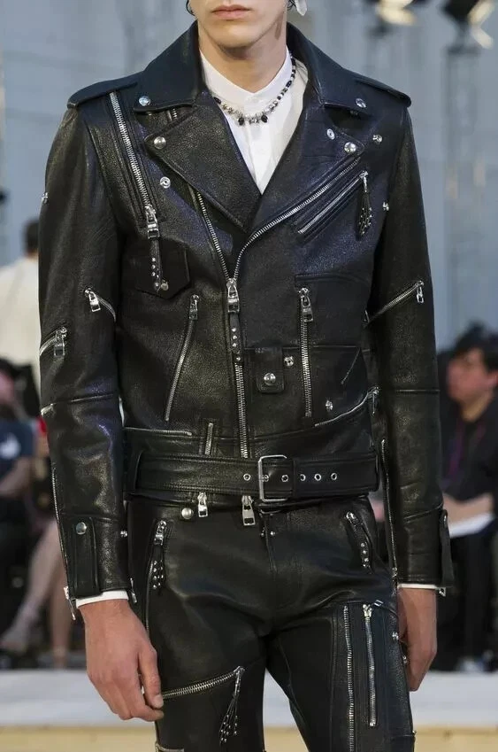 ALEXANDER MCQUEEN McQueen Alexander Giacca di Pelle Nera Uomo Vera Pelle di Agnello Giacca