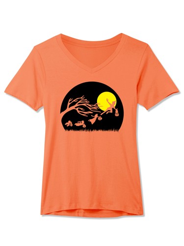 Womens V Neck Short Sleeve Peter Pan Friends Trick or Treat Full Moon T Shirt - Picture 9 of 16