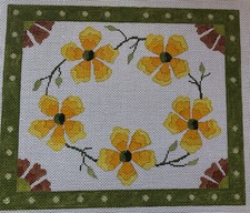 Vintage Handpainted HP Yellow Green Floral Needlepoint Canvas NEW Flowers 13