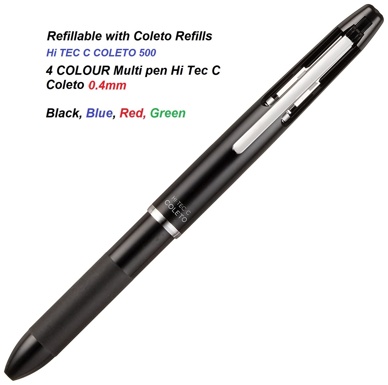 Pilot Multi-Pen Hi-Tec-C Coleto 500 Black Body (4 colour ink 0.4mm)