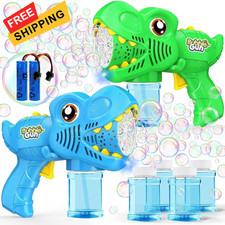 Kids Bubble Gun 2 Pack Dino Machine for Toddlers with 4 Blue green