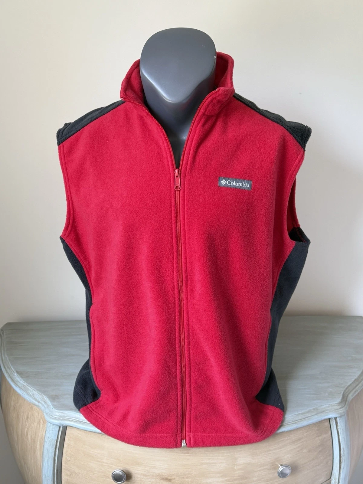 Columbia Steens Mountain Fleece Vest Men's XL Red Black Full Zip Outerwear