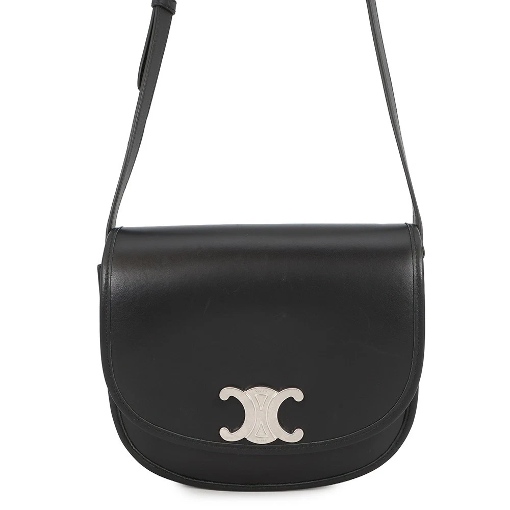 Celine — CELINE Triomphe Busas Shoulder Bag Size Medium Leather Black 114453