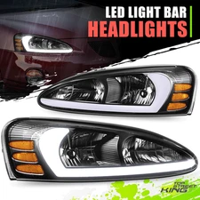 3D LED DRL Black Housing Amber Corner Headlights For 04-08 Pontiac Grand Prix