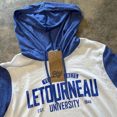 Letourneau University Yellowjackets Hoodie Men's S White BLUE 84 NWT Hooded Tee