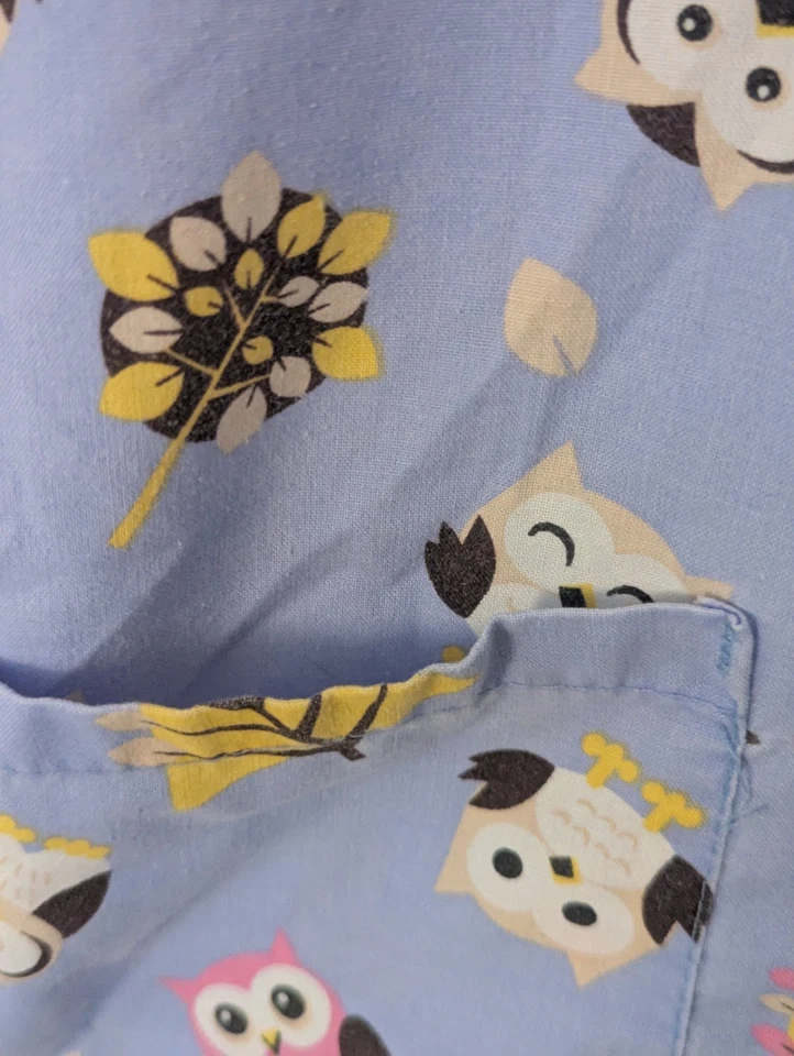 C - Women's Carol's Scrubs Owls Trees Colorful Blue Size L (12-14) Scrub Top - Image 4 of 4
