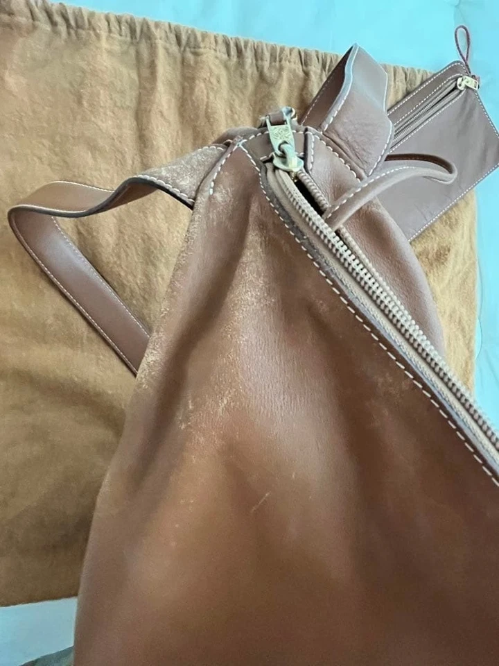 Auténtica Mochila LOEWE Anton 307.10.L72 Mochila de Cuero Naranja Foto 3 de 4