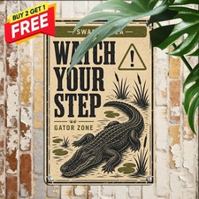 Alligator Warning Area Tin Sign Bold Stacked Minimalist Caution Metal Plaque