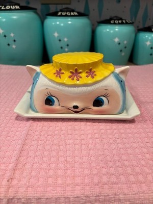 Vintage Royal Sealy Cat Covered Butter Dish RARE Kitschy Japan Kitchen