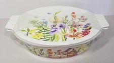 Grace Pantry Oval Lidded Baking Dish Wild Flowers & Birds New