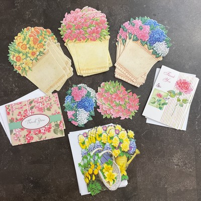 #ad Vintage florals stationary paper amp; thank you cards lot $28.00