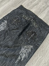 Crazy Y2K Embroidery Jeans Baggy Emo Wide Leg Imperious Jeans Raw Blue Grunge