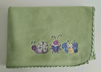 Kids Line Green Snail Butterfly Bug Baby Blanket Satin Trim Green KidsLine