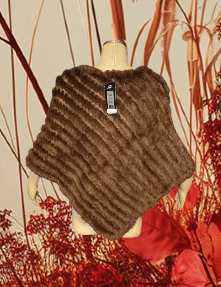 Poncho con capa chal para mujer REMACHE NEGRO $115 marrón piel de conejo mezcla de lana talla única  Foto 3 de 4