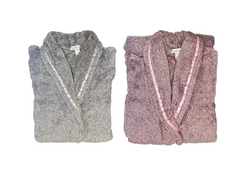 Slenderella Ladies Soft Fleece Dressing Gown Charcoal Fleck Shawl Collar Robe
