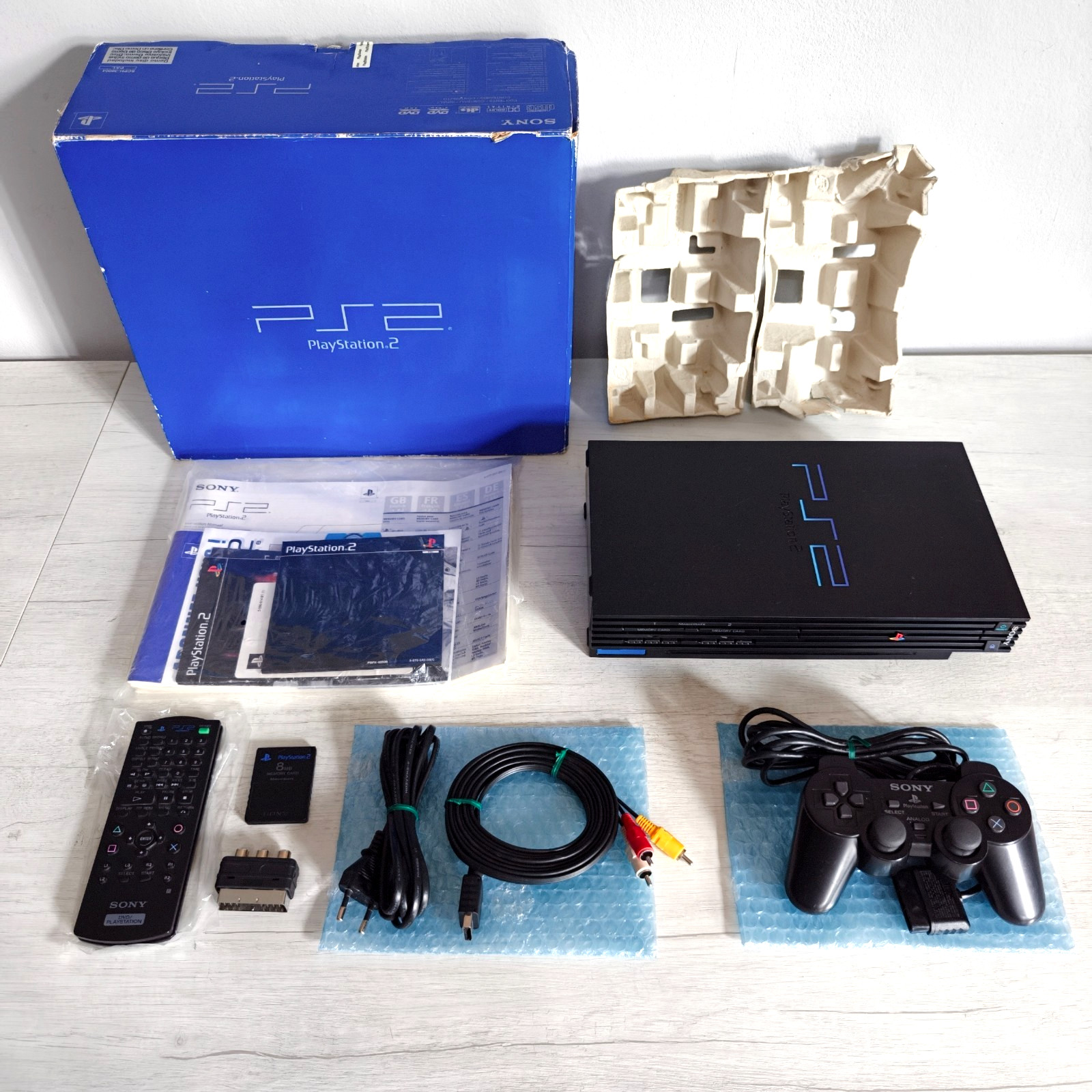 Sony PS2 Fat SCPH-39004 Console Tested CIB Boxed + Remote, Manuals - Demo CD