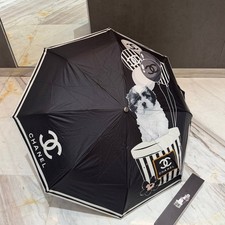 Black Dog Balloon Print Folding Umbrella with Storage Box