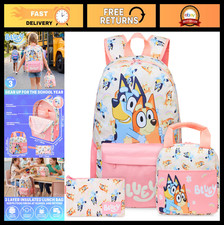 Bluey Girls 3-Piece Backpack Set with Lunch Bag  Pencil Case - Trendy School Ge