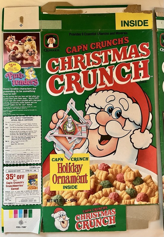 Collectible Quaker Cereal Boxes -  1990, 1992 Cap’n Crunch Christmas Crunch