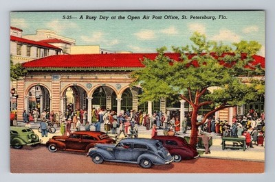 St Petersburg FL-Florida, Busy Day at Open Air Post Office, Vintage Postcard