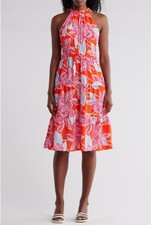 New Eliza J Halter Tiered Midi Dress Size 6 Poppy $158