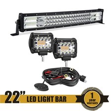 LED Light Bar 22" 306W Triple Row Flood Spot w/ 2X 4" Cubes Wiring Harness Kit