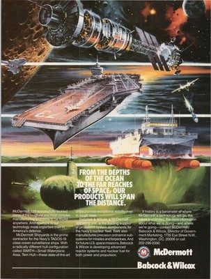 McDermott Babcock & Wilcox Vintage Ad Space Ocean Defense 1980s Print