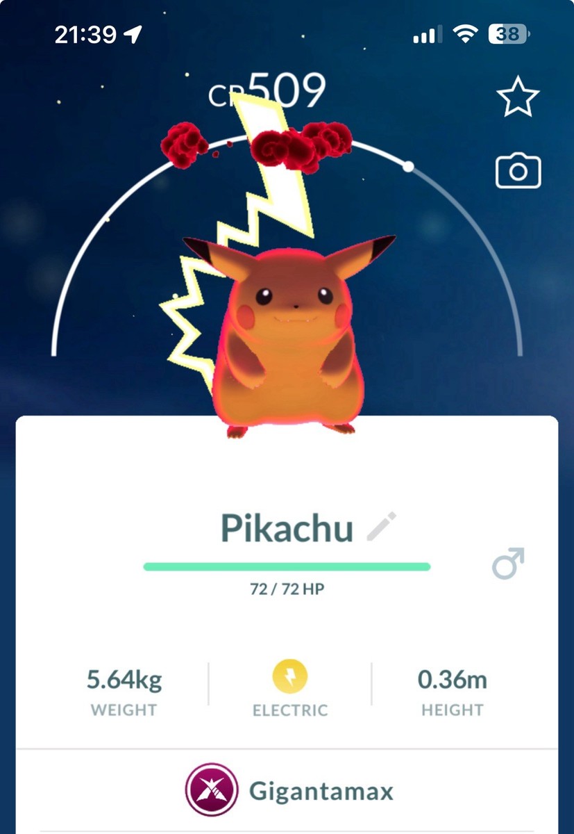 Pikachu Gigantamax Pokemon Gen1 Go Same/30 Day Kanto Pokémon Gmax