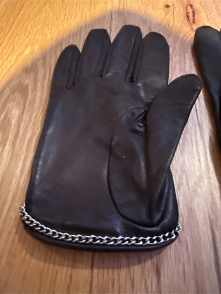 Guantes de cuero negros Carolina Amato - talla 7,5 NUEVO Foto 3 de 4