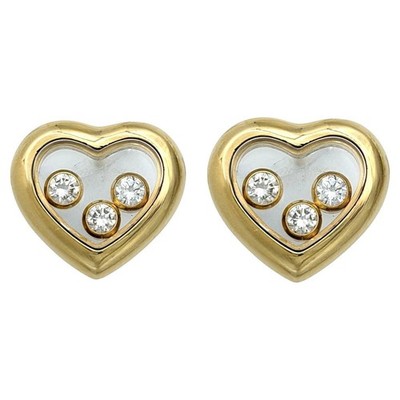 Chopard 'Happy Diamonds' Heart Shaped Floating Diamond Stud Earrings 18K Gold