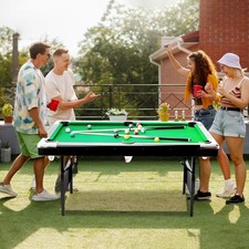 7 Ft Foldable Billiard Table Set - Includes Balls, Cues, Chalks, Brush - Green