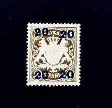 Germany BAVARIA Stamp - 1920 Coat of Arms Blue Overprint 20pfg Mint HR r51🔥
