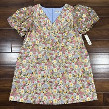 Eliza J Women's Size 24 W Floral Embroidered V Neck Puff Sleeve Mesh Dress