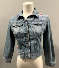 Gap Kids Girls Sz M 7-8 Floral Accents Denim Blue Jean Jacket
