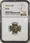 1916-D 10c Mercury Dime Key Date NGC VG8 Nice For The Grade Honest Example