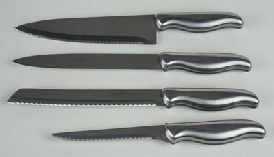 4 PIECE KNIFE SET Chefs, Slicer, Boning Stainless w/ SERRATED EDGE Blades - MINT