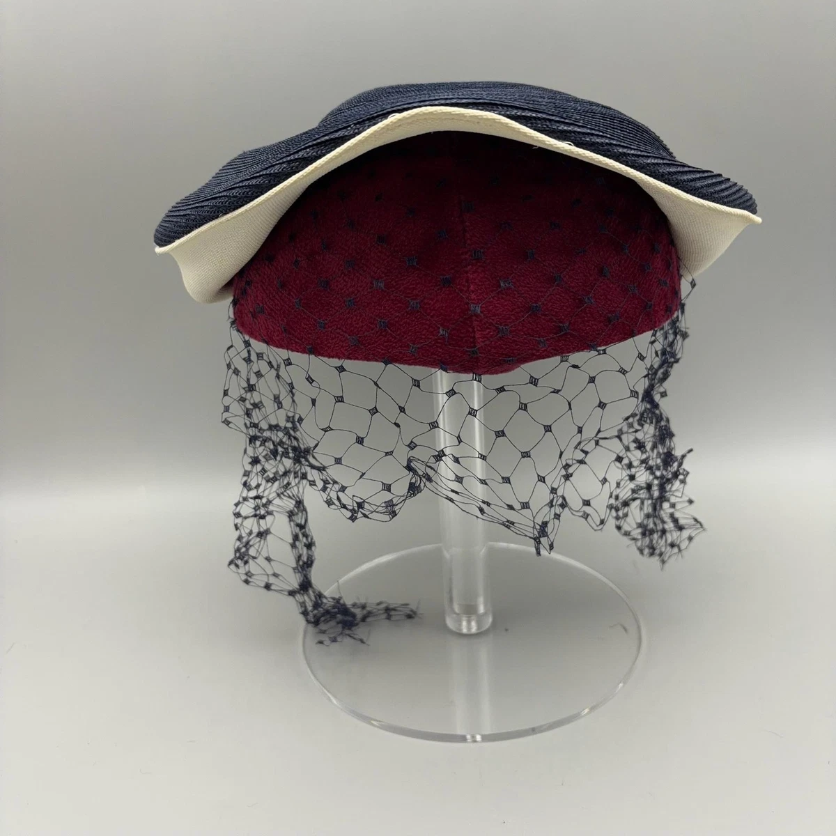 Vintage L.S. Ayres & Co Fascinator Hat Womens One Size Blue Straw Veil Net 50s Fascinator Blue 1950s Vintage Hats for Women for sale | eBay main image 2