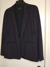 Ann Taylor Women  s 12P Navy  Grey Pinstripe Ponte Blazer