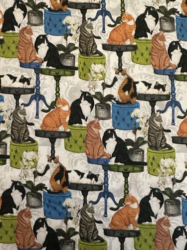 WHISKERS AMONG PETALS CATS ON TABLES BY BLANK KITTEN PET COTTON FABRIC HALF YD - Picture 6 of 6