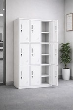 9 Door White Steel Storage Lockers For Office School Gym Lockable Compartments