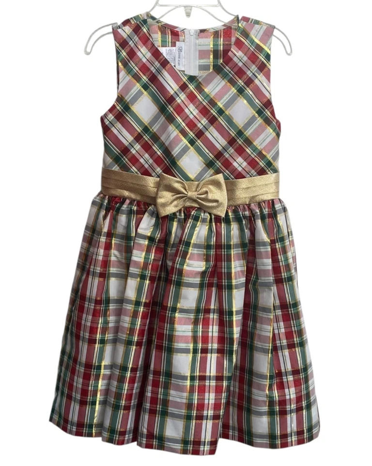 Party Formal Holiday Girls Gold Red Green Christmas Dress Bonnie Jean Shimmer 14 - Image 2 of 4