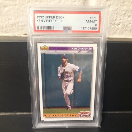 1992 UPPER DECK #650 KEN GRIFFEY JR PSA 8 NM-MT MARINERS HOF
