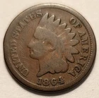 Indian Head Cent; 1864 bronze no L circulated; rounded bust; B