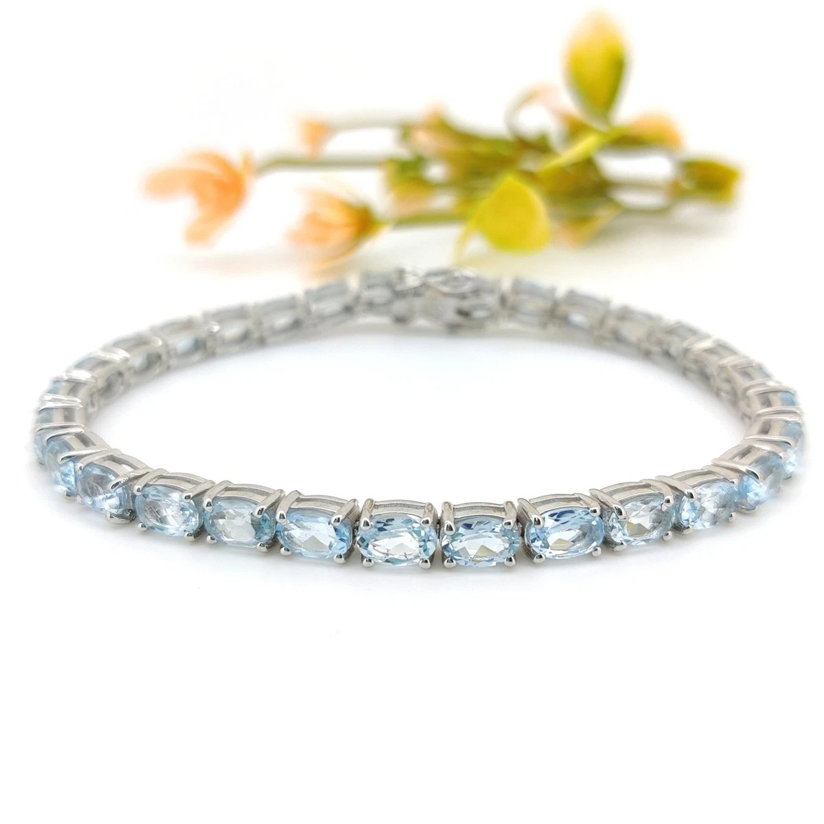 Blue Topaz Tennis Bracelet 925 Sterling Silver December Birthstone Bracelet Gift