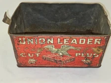 VTG 1920's Union Leader Cut Plug Tobacco Tin-Factory#6 Ohio-8x5x4"-No LId